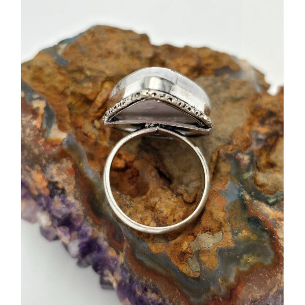 925 Sterling Silver Plt Dendritic Agate Ring Size 6 Bezel Setting Fine J… - Picture 4 of 6